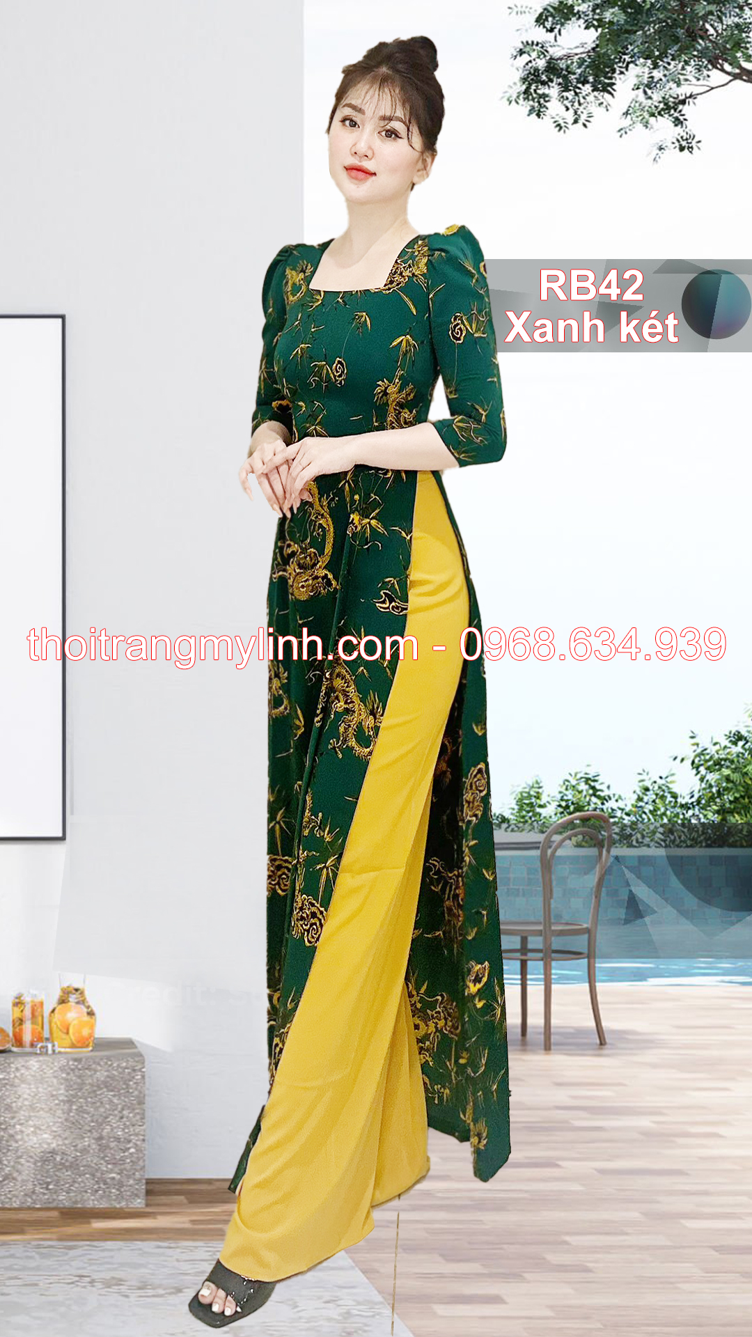 Bộ áo dài rồng xanh két